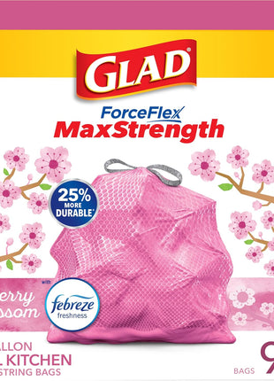 Glad Tall Kitchen Trash Bags 13 Gallon, MaxStrength Cherry Blossom Garbage Bags, Drawstring, 90 Count