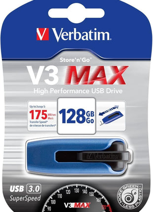 Verbatim 128 GB Store 'n' Go V3 MAX USB 3.0 Flash Drive, Blue/Black 49808 [parallel import goods]