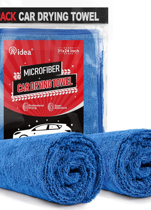 AIDEA Microfiber Towels for Cars-2PK, Large Professional Car Drying Towel, Scratch-Free & Absorbent Drying Towel for Cars, SUVs, RVs, Trucks, and Boats, 24inx 31in, Blue