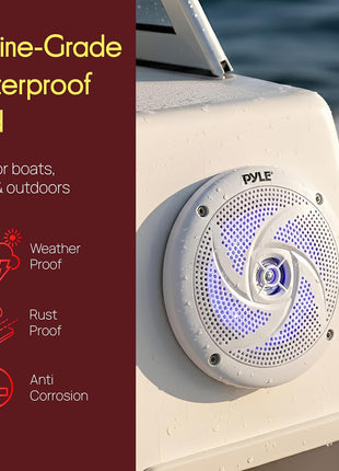 Pyle Marine Speakers - 5.25 Inch 2 Way Waterproof and Weather Resistant Outdoor Audio Stereo Sound System with LED Lights, 180 Watt Power and Low Profile Slim Style - 1 Pair - PLMRS53WL