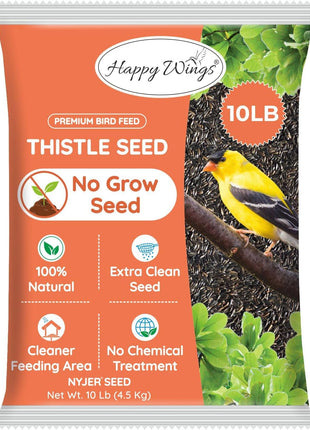 Happy Wings Nyjer/Thistle Seeds Wild Bird Food - 10 Pounds I No Grow Seed I Bird Seed for Wild Birds