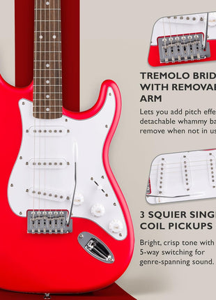 Fender Squier Stratocaster   Torino Red Bundle with Amplifier, Gig Bag, Strap, Instrument Cable, Picks, and Austin Bazaar Instructional DVD