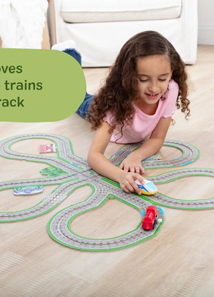 Melissa & Doug Design Your Own Railroad 48-Piece Floor Puzzle with 2 Wind-up Toy Trains and Interchangeable Scenery, Kids Puzzles with Preschool Toys for Girls & Boys Ages 4 and Up - FSC Certified