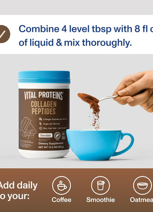 Vital Proteins Collagen Peptides Powder, Chocolate, 13.5oz | Grass-Fed Collagen Peptides, Supports Hair Skin & Nails, Bones & Joints, Chocolate Flavor, 14 Servings