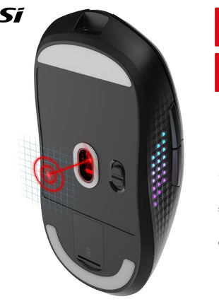 msi Versa 300 Elite Wireless Gaming Mouse - 26000 DPI Optical Sensor, 1000 Hz Polling Rate, Symmetrical, 60M+ Click OMRON Switches, 6 Buttons, 200-Hour Battery, 1ms Latency, RGB, 65g - Wired/Wireless