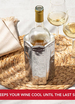 Vacu Vin Wine Bottle Chiller – Flexible Wine Cooler Sleeve – Reusable Ice Pack Bottle Cooler – Portable Wine Chiller for White Wine and Red Wine – Silver