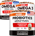Omega 3 + Vet Strength Dog Probiotics Bundle - Allergy &Itch Relief Skin & Coat Supplement - 1 Billion CFU + Digestive Enzymes - Diarrhea, Gas, Constipation, Upset Stomach Relief - 480ct - Made in USA