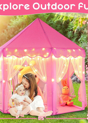Princess Tent Girls Large Playhouse Kids Castle Play Tent with Star Lights Toy for Children Indoor and Outdoor Games, 55'' x 53'' (DxH)