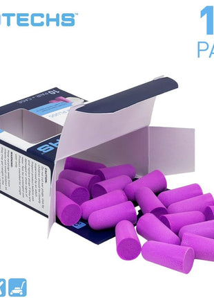 Flents Protechs Foam Ear Plugs, 10 Pair with Case for Sleeping, Snoring, Loud Noise, Traveling, Concerts, Construction, Studying, Work, Shooting, NRR 33, Purple, Disposable, Made in the USA