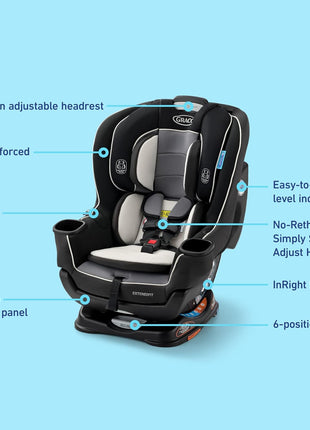 Graco Extend2Fit Convertible Car Seat, Rear and Forward Facing Car Seat with Adjustable Extension Panel for Extra Legroom, Great Gift for Baby Shower or Baby Registry, Gotham