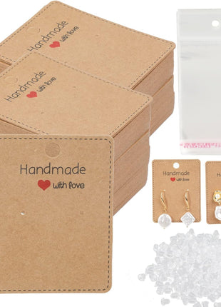 Femtindo 150 Pack Earring Cards for Jewelry Packaging DIY Earrings Holder Display Card with Bag for Studs Selling (Brown(Earring Card), 5x6.5cm)