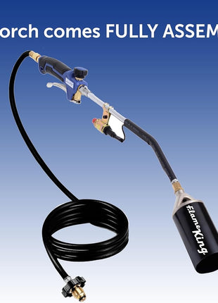 Flame King Propane Torch Kit Heavy Duty Weed Burner, 340,000 BTU with Piezo Igniter (Self Igniting), with 10-ft Hose for Weed Burning, Melting Ice and Snow, and Roofing