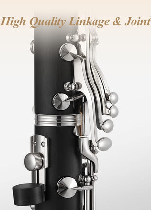 Eastar B Flat Clarinet for Beginner, Ebonite Clarinet Nickel-plated with 2 Barrels, 3 Reeds, White Gloves, Hard Case, Cleaning Kt, ECL-300