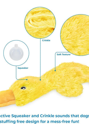 Best Pet Supplies Interactive Squeaky Dog Chew Toy, Ideal Dog Toys for Chewers, Small, Medium & Large Dogs, and Fetch Lovers - Crinkle Duck (Yellow), Large