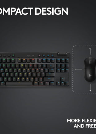 Logitech G PRO X TKL Lightspeed Wireless Gaming Keyboard, Ultra-Portable Tenkeyless Design, LIGHTSYNC RGB, PBT keycaps, Tactile Switches (GX Brown) - Black