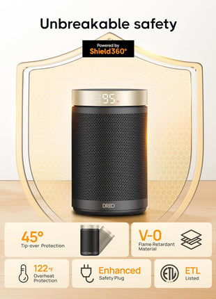 DREO Space Heater, Portable Electric Heaters for Indoor Use with Thermostat | 2026 Upgraded, 34dB Quiet, 12H Timer, 5 Mode, Remote, 1500W PTC Ceramic Fast Safety Heat for Office Bedroom Home, Gold