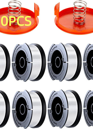 10 Pack Weed Eater String Compatible with Black+Decker, AF-100 0.065 inch Weed Wacker String Refill 240ft Automatic Feed String Trimmer Replacement Spool Line for Black&Decker(8 Spool+2 Cap+2 Spring)