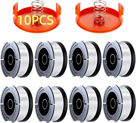 10 Pack Weed Eater String Compatible with Black+Decker, AF-100 0.065 inch Weed Wacker String Refill 240ft Automatic Feed String Trimmer Replacement Spool Line for Black&Decker(8 Spool+2 Cap+2 Spring)