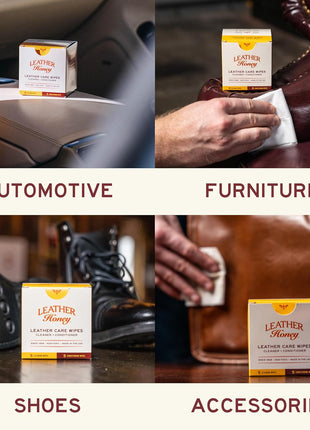 Leather Honey Leather Wipe Kit: Clean & Restore On-The-Go. For Any Color of Leather Couches, Car Seats, Purses, Shoes & Bags. Nontoxic, Ready-to-Use & Made in the USA. 5 Cleaner & 5 Conditioner Wipes