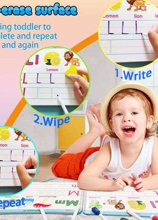ALIANFLY Preschool Learning Activities Educational Workbook - Toddler Prek Montessori Handwriting Practice Activity Tracing Toys Busy Book for Kids, Autism Learning Materials and ABC Learning Book