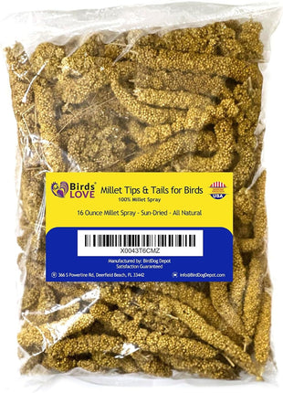 Birds LOVE Millet Tips & Tails for Birds - Parakeets, Cockatiels, Lovebirds, Finches, Budgies, Canaries, Cockatoos - Natural & Healthy Millet for Birds - Parakeet Food & Treats for All Parrots, 1lb