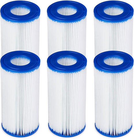 Bestway 58012E Type III/A Outdoor Swimming Pool Filter Pump Cartridge Replacement 4.2 inchx8 inch for Use in 500/800/1500 Gallon Filter Pumps (6 Pack)