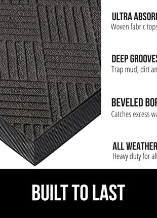 GORILLA GRIP 100% Waterproof All Season WeatherMax Doormat US Designed Natural Rubber, Stain and Fade Resistant, Low Profile Indoor Outdoor Door Mats, Easy Clean Patio Mat, 17x29, Gray Diamond