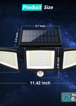 Tuffenough Solar Outdoor Lights 2500LM 210 LED Security Lights with Remote Control,3 Heads Motion Sensor Lights, IP65 Waterproof,270° Wide Angle Flood Wall Lights with 3 Modes(2 Packs)
