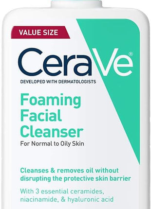CeraVe Foaming Facial Cleanser | Daily Face Wash for Oily Skin | Hyaluronic Acid + Ceramides + Niacinamide| Fragrance Free | Non Drying Oil Control Face Wash | 19 Fluid Ounce