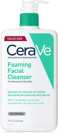 CeraVe Foaming Facial Cleanser | Daily Face Wash for Oily Skin | Hyaluronic Acid + Ceramides + Niacinamide| Fragrance Free | Non Drying Oil Control Face Wash | 19 Fluid Ounce