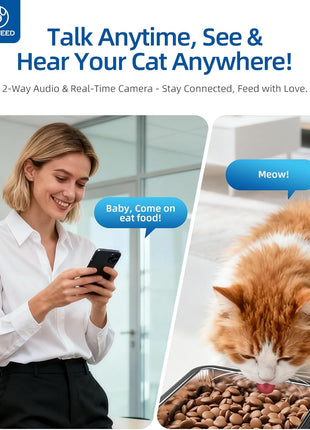 PAPIFEED Automatic Cat Feeder with Camera, 6L Cat Food Dispenser with App, 2.4G WiFi Timed Cat Feeder for Dry Food, 2-Way Audio, Smart Pet Feeder for Small Dog, 10 Meals/Day, 12 Portions/Meal