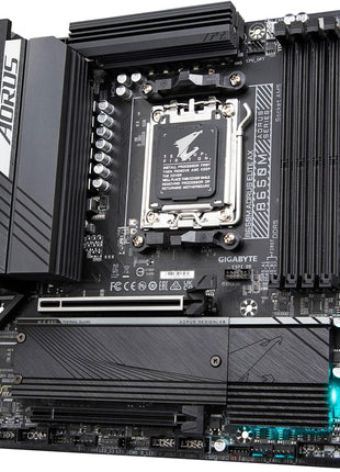 GIGABYTE B650M AORUS Elite AX AMD AM5 mATX Motherboard, Support Ryzen 9000/8000/7000 Series, DDR5, 12+2+2 Power Phase, PCIe 5.0 M.2, USB-C 3.2 Gen 2, WIFI6E, 2.5GbE, EZ-Latch, Q-Flash, RGB Fusion