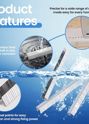 meite T50 Stainless Steel Staples Marine, 3/8 Inch Heavy Duty Staples for Staple Gun - 1512 Counts, 20 Gauge 3/8 Inch Crown T50 Upholstery Staple for Marine Applications