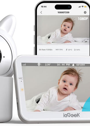 ieGeek Baby Monitor with Camera and Audio, 5inch Large HD Display(No WiFi) & 1080P Camera & Free Smart App(WiFi), Upgraded Night Vision/PTZ/2-Way Audio/Auto Tracking Detection Notification and Alert