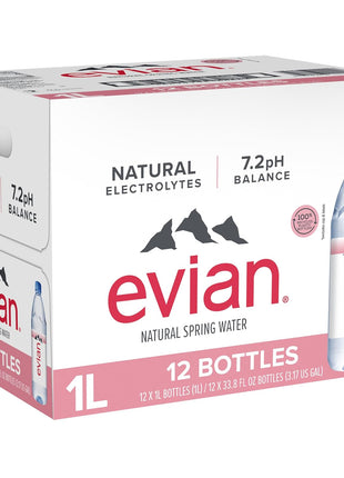 Evian Natural Spring Water, 1 L bottle, 12 pack