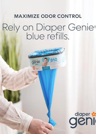 Diaper Genie Jumbo Square Refill, with Continuous Film, can Hold up to 810 Newborn-Sized Diapers per Refill.