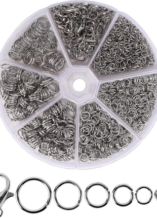 Mr. Pen- Open Jump Rings, Silver, 1014 pcs, 6 Sizes Open Jump Rings for Jewelry Making, Silver Jump Rings and Lobster Clasps