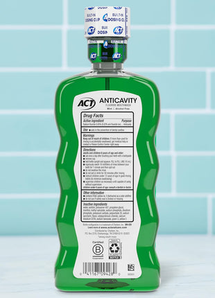 ACT Anticavity Zero Alcohol Fluoride Mouthwash 18 fl. oz., With Accurate Dosing Cup, Mint