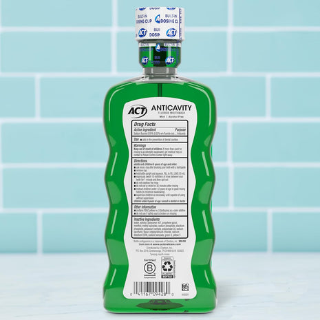 ACT Anticavity Zero Alcohol Fluoride Mouthwash 18 fl. oz., With Accurate Dosing Cup, Mint