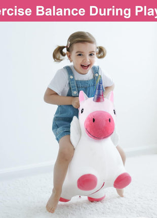Bouncy Pals Toddler Unicorn Hopper Toy Girl Gift, Outdoor Ride Animal Horse | Kids Inflatable Bouncing Hopping Toy, Baby Plush Bouncer, Birthday Gift for 18 Month 2 3 4 Year Old Child Indoor Yard Outside