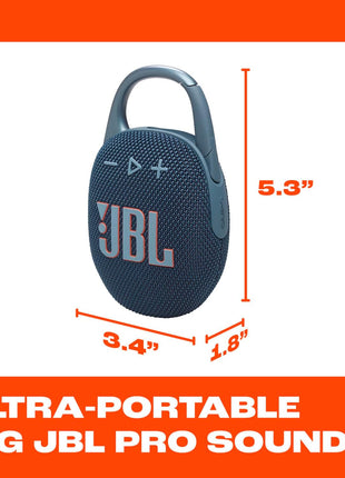 JBL Clip 5 - Ultra-Portable, Waterproof & Dustproof Bluetooth Speaker, Big Pro Sound with Punchy bass, Integrated Carabiner, Up to 12 Hours of Play, Made in Part with Recycled Materials (Blue)
