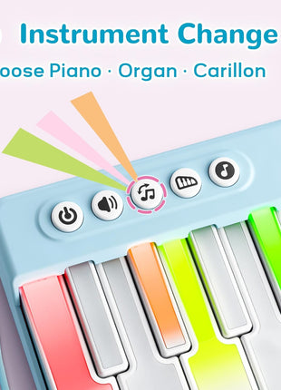 iPlay, iLearn Toddler Mini Piano Toy, Pocket Travel Musical Piano Kids 1-3 | Portable Musical Instrument Toys W/ Rainbow Lights, Music Interactive Birthday Gift 2 4 5 6 Year Old Boy Girl Child-Blue