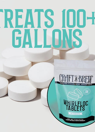 Craft A Brew - Whirlfloc Tablets - Brew Clearer Beer - For At Home Beer Brewing - Reduces Haze of At Home Brewed Beer - Blend of Irish Moss & Purified Carrageenan - Use on Brew Day - 50 Count Tablets