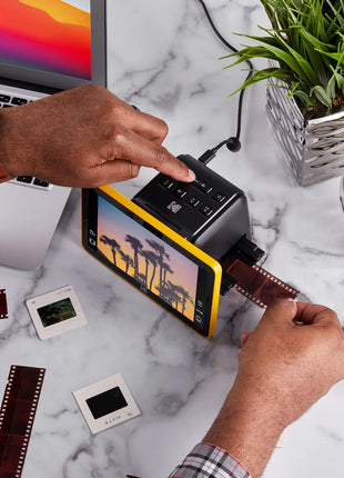 KODAK Slide N Scan Max Digital Film Scanner - Black/Yellow - Tiltable 7-Inch LCD with Gallery Mode & Photo Scanner Preview - Quick-Feed Tray for Slide Digitizer