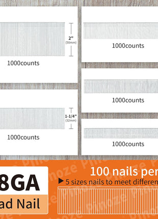 18 Gauge Brad Nails Galvanized, 5000-Count (2 inch, 1-1/4 inch, 1 inch, 3/4 inch, 5/8 Inch) 18GA Nail Gun Nails Assorted and Small Finishing Nails Assortment for Pneumatic, Electric Brad Nailer Gun