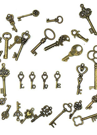 125 PCS Vintage Skeleton Key Set Charms, JIALEEY Mixed Antique Style Bronze Brass for Pendant DIY Jewelry Making Wedding Party Favors