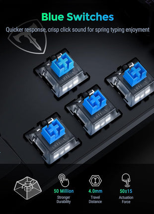 RisoPhy Mechanical Gaming Keyboard, RGB 104 Keys Ultra-Slim LED Backlit USB Wired Keyboard with Blue Switch, Durable Abs Keycaps/Anti-Ghosting/Spill-Resistant Computer Keyboard for PC Mac Xbox Gamer