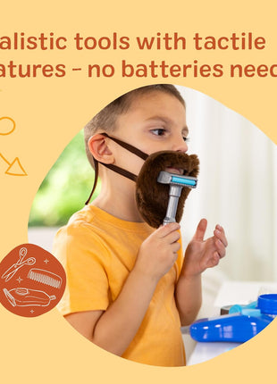 Melissa & Doug Barber Shop Pretend Play Set for Kids (16 Piece) – Shaving Toys, Wearable Beard & Grooming Accessories – Role Play Kit for Boys & Girls Ages 3+