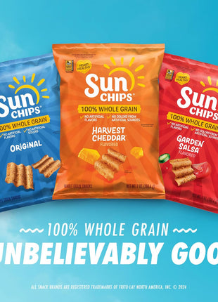 SunChips 100% Whole Grain Chips, Variety Pack, 1 oz Bags, Pack of 40, No Artificial Flavors, Colors