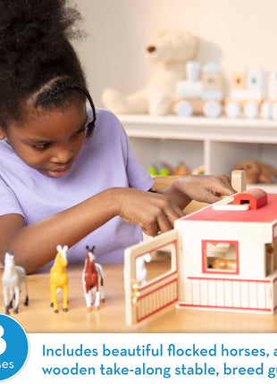 Melissa & Doug 3744 Take-Along Show-Horse Stable Play Set With Wooden Stable Box and 8 Toy Horses